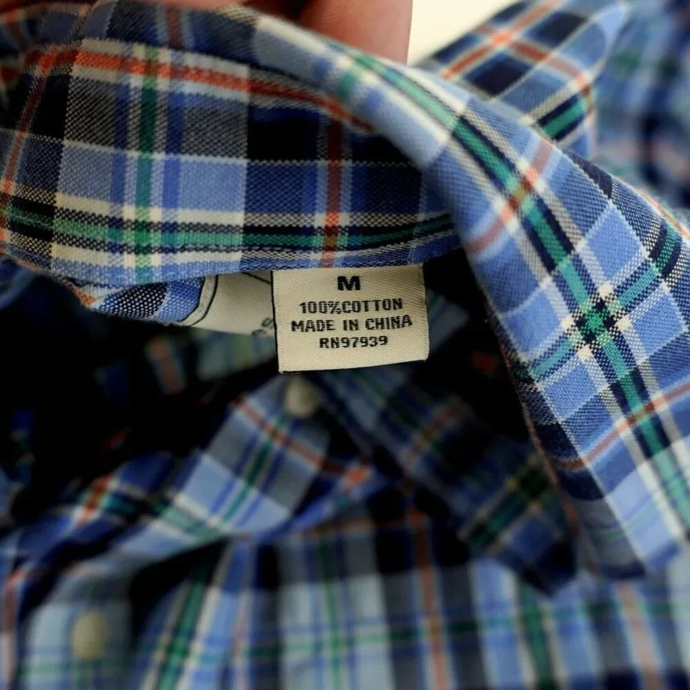 Southern Pines Flannel Plaid Blue Multi-Collared Collared‎ Dress Shirt M Medium